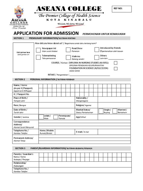 Aseana College: Application For Admission .